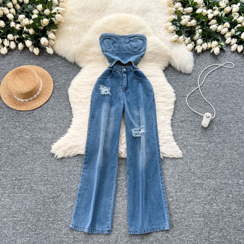 Street Fashion Jeans Women - أفرولات جينز نسائية قطعة واحدة بدون