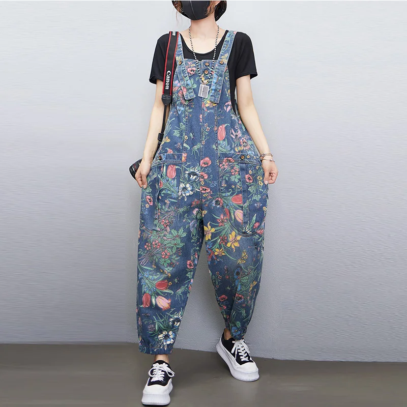 Street Fashion Jeans Women - ملابس الشارع الشهير طباعة الأزهار بذلة